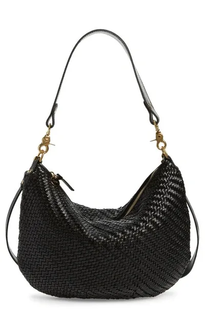 Clare V Moyen Messenger Crossbody Bag In Black Woven Checker