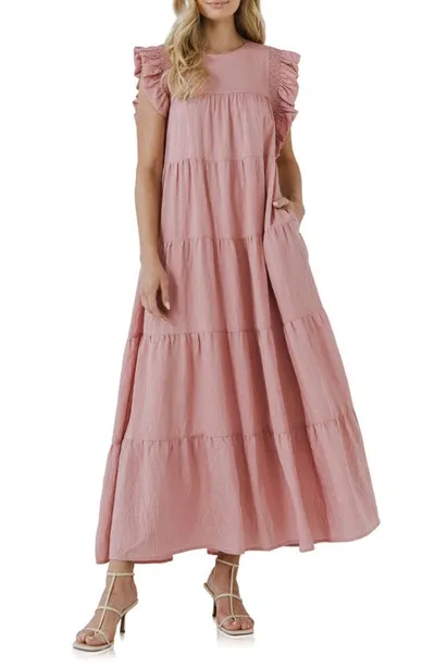 Free The Roses Tiered Ruffle Maxi Dress In Mauve