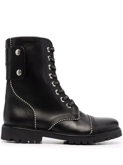 Zadig & Voltaire Women's Joe Round Toe Smooth Low-heel Combat Boots In Black