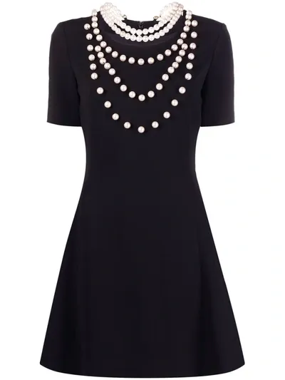 Moschino Pearl-embellished Flared Dress In Black