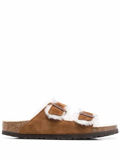 Birkenstock Arizona Shearling-lined Suede Sandals In Brown