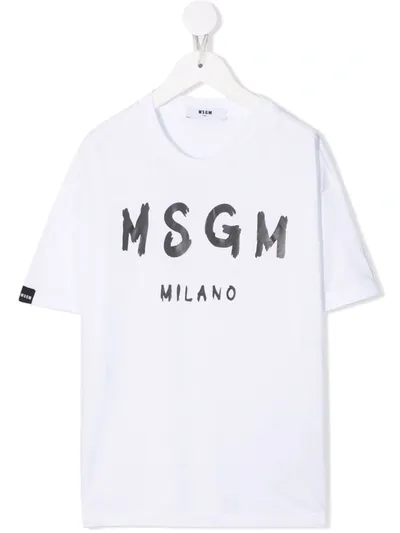 Msgm Kids' Logo Print T-shirt In White