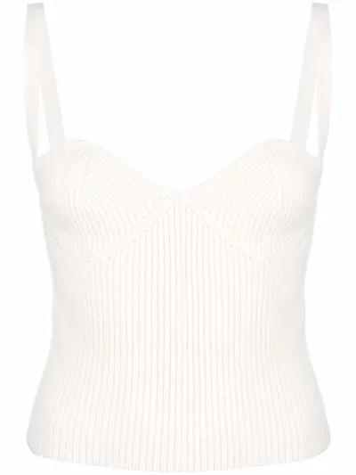 Erika Cavallini Sweetheart-neck Rib-knit Top In White