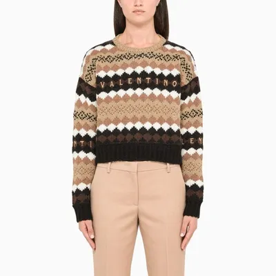 Valentino Brown/black Foulard Archive Sweater In Multicolor