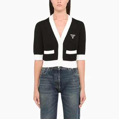 Prada Black/white Cropped Knitted Cardigan