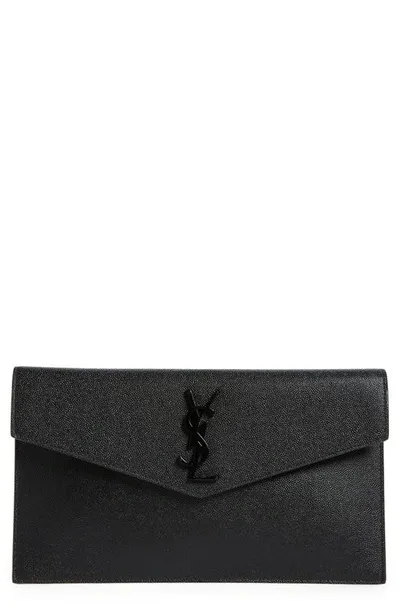 Saint Laurent Medium Uptown Pebbled Leather Pouch In Black