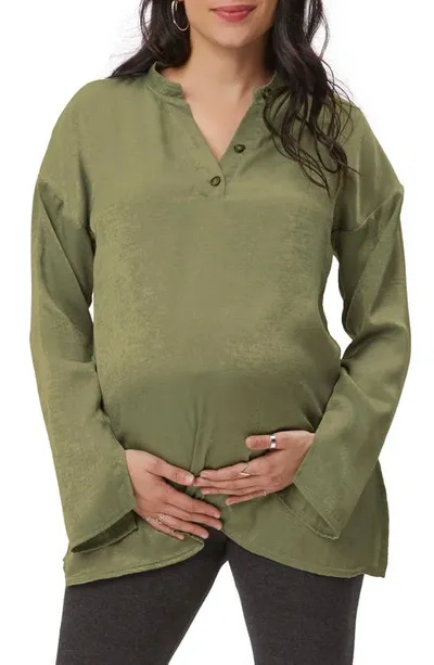 Stowaway Collection Suzie Long Sleeve Maternity Top In Olive