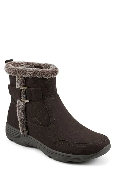 Easy Spirit Valor Faux Fur Trimmed Bootie In Dark Brown