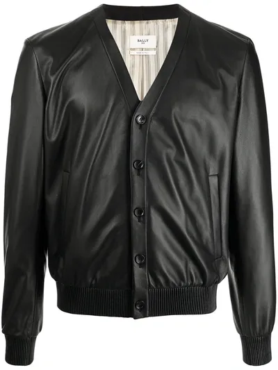 Bally V-neck Leather Jacket In Schwarz