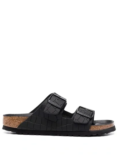 Birkenstock Arizona Crocodile-effect Sandals In Black