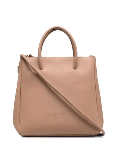 Marsèll Logo-debossed Leather Tote Bag In Nude