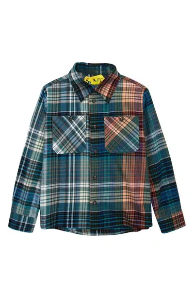 Off-white Kids' Arrow Ombré Plaid Flannel Shirt In Blue