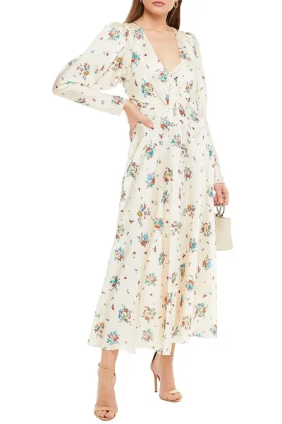 Rabanne Floral-print Satin Midi Dress In Cream