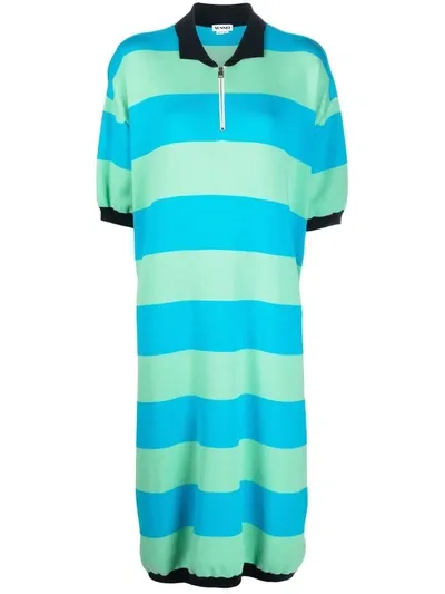 Sunnei Striped Knit Polo Dress In Green