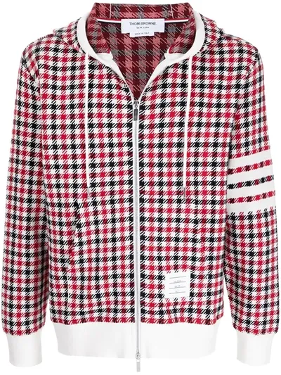 Thom Browne 4-bar Houndstooth Hoodie In Red