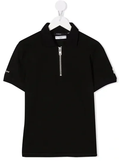 Givenchy Kids' Zip-up Short-sleeved Polo Shirt In Black