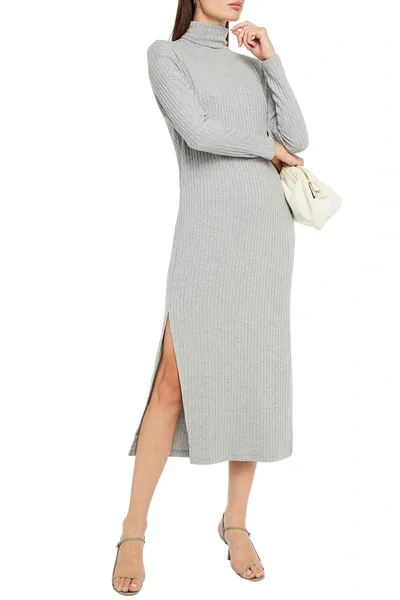 Enza Costa Ribbed-knit Turtleneck Midi Dress In Gray