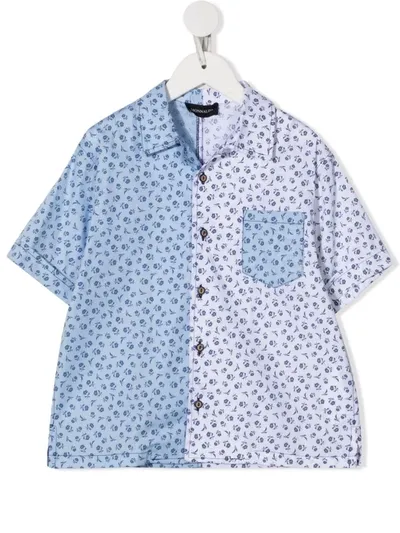 Monnalisa Floral-print Poplin Shirt In 蓝色