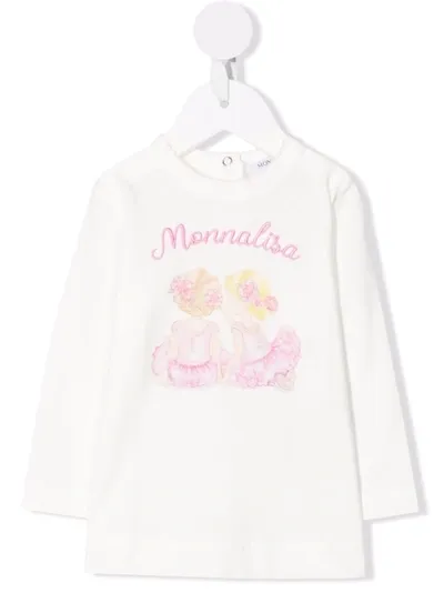 Monnalisa Babies' Graphic-print Cotton T-shirt In 白色