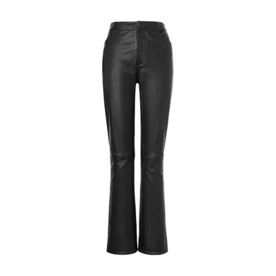 Alberta Ferretti Leather Straight-leg Pants In Nero