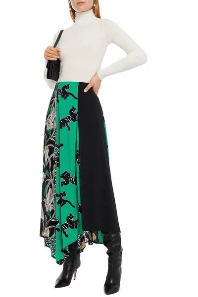 Diane Von Furstenberg Jeffrey Asymmetric Printed Crepe Midi Skirt In Jade