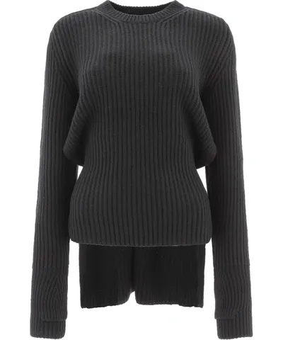 Ann Demeulemeester Ribbed Crewneck Knit Jumper In Black