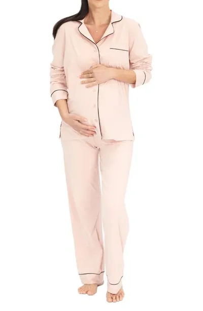 Angel Maternity Button Front Maternity Pajamas In Dusty Pink