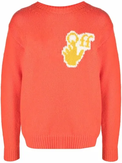 Off-white Mens Orangeade White Hands Off Logo-intarsia Wool Jumper S