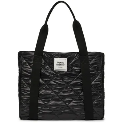 Opening Ceremony Black Quilted Box Logo Tote Bag