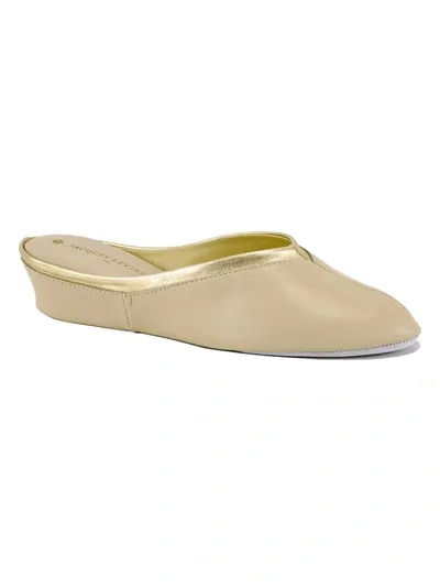 Jacques Levine Metallic Leather Wedge Mule Slippers In Ivory Gold