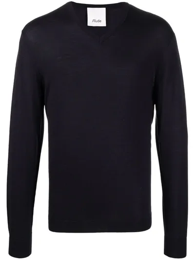 Allude Fine-knit V-neck Jumper In Blue