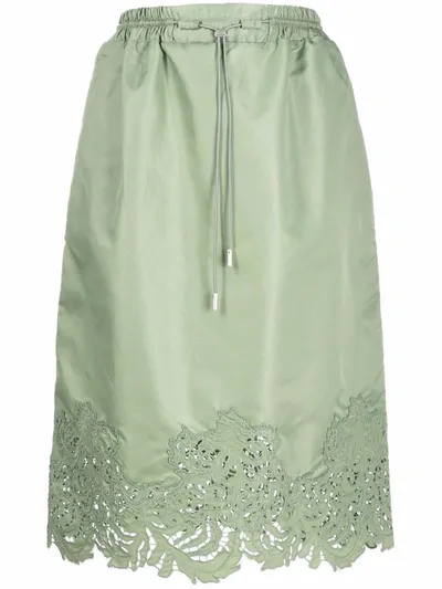 Ermanno Ermanno Lace-trim Midi Skirt In Green