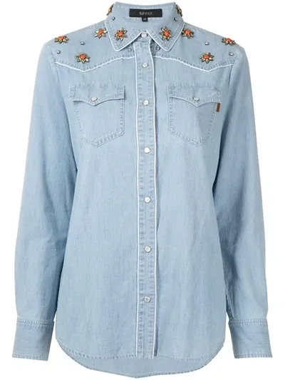 Gucci Embellished Yoke Denim Shirt In Blau