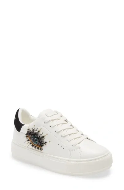 Kurt Geiger Laney Eye Womens Leather Embellished Casual And Fashion Sneakers In White