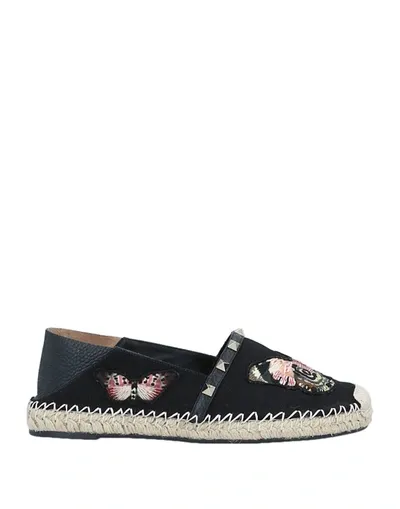 Valentino Garavani Rockstud Embroidered Canvas And Leather Espadrilles In Black