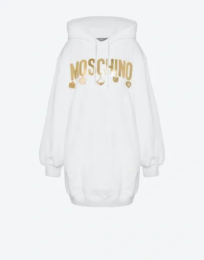 Moschino Charms Hooded Fleece Dress In White