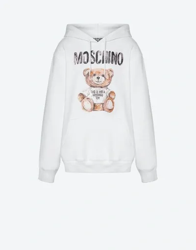 Moschino Painted Teddy Bear Hooded Sweatshirt In White