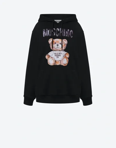 Moschino Painted Teddy Bear Hooded Sweatshirt In White