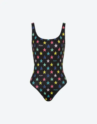 Moschino Allover Stars One-piece Swimsuit In Black