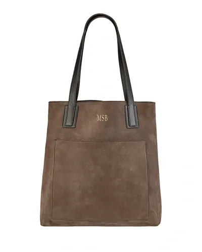 Graphic Image Metro Nubuck Leather Tote Bag, Personalized In Taupe