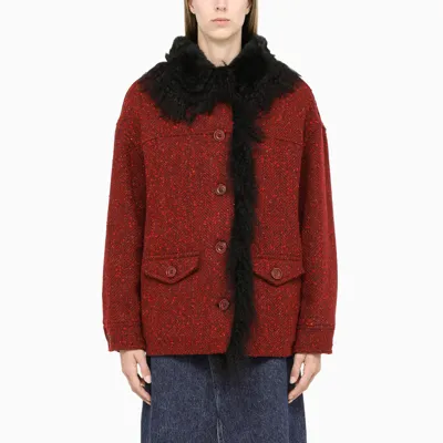 Marni Faux Shearling-trim Tweed Jacket In Red