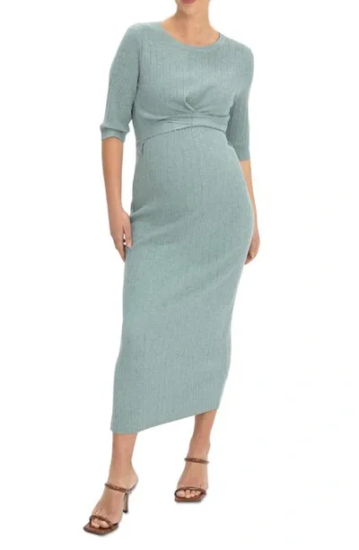 Angel Maternity Knit Midi Maternity/nursing Dress In Green