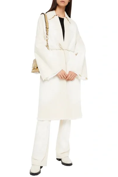 Marni Frayed Painted Cotton-gabardine Wrap Coat In Ecru