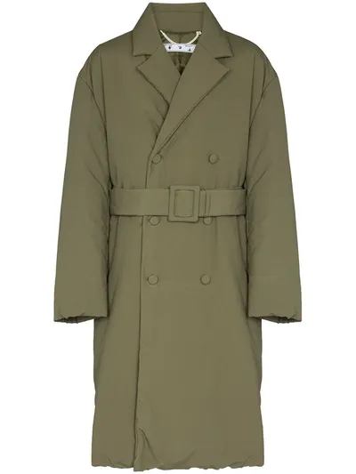 Off-white Padded Double-breasted Coat In Green