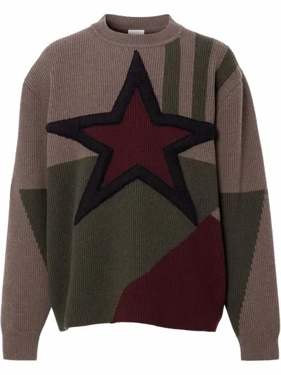 Burberry Men's Star Intarsia Wool Sweater In Green