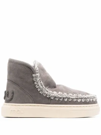 Mou Crochet Stitch-trim Sneaker Boots In Grey