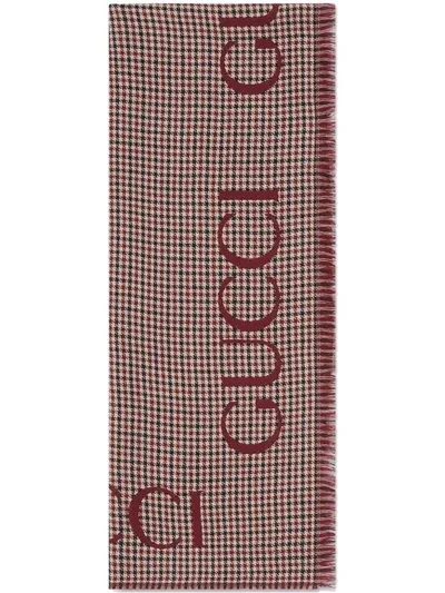 Gucci Script Checked Scarf In Braun