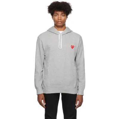 Comme Des Garçons Play Heart Logo Patch Cotton Hoodie In Grey