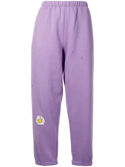 Natasha Zinko Daisy-print Cropped Track Pants In Purple