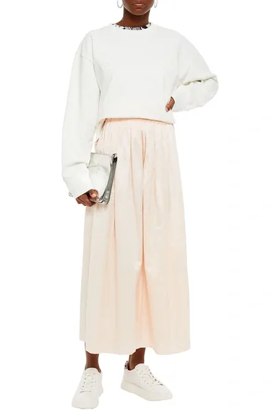 Mm6 Maison Margiela Pleated Crinkled-satin Midi Skirt In Pastel Pink